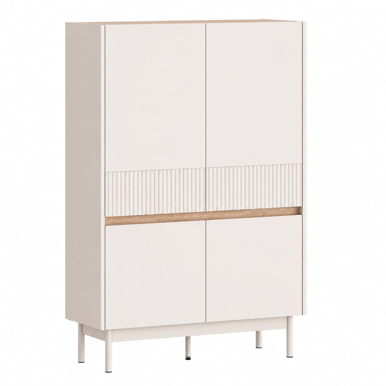 Elegantes Highboard 92 cm in Kaschmir Matt mit Eiche Rillenoptik und Softclose