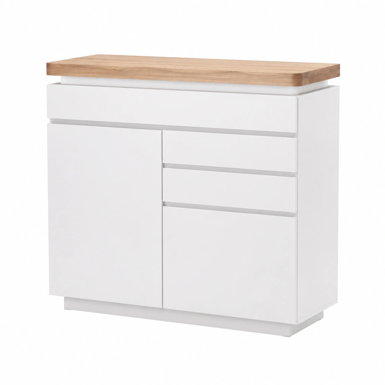 Moderne Kommode aus Eiche und mattweißem Finish, ideal für Ess- und Wohnzimmer, 120x114x40cm