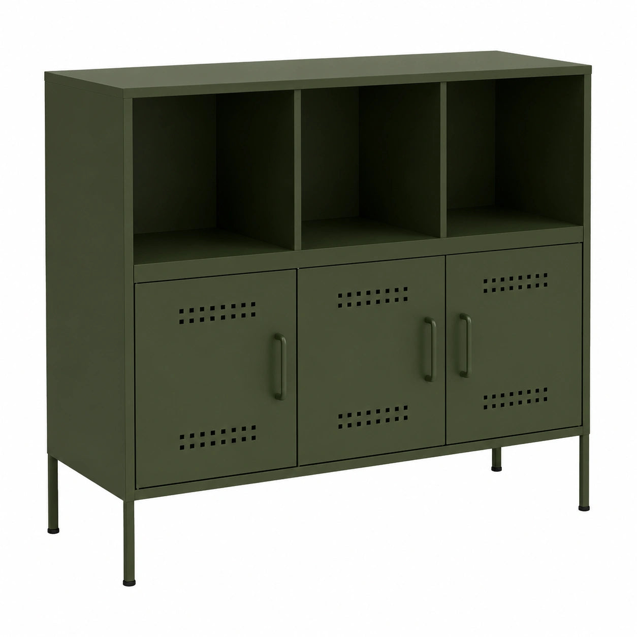 Industrielles Sideboard mit Stauraum aus olivgrünem Stahl