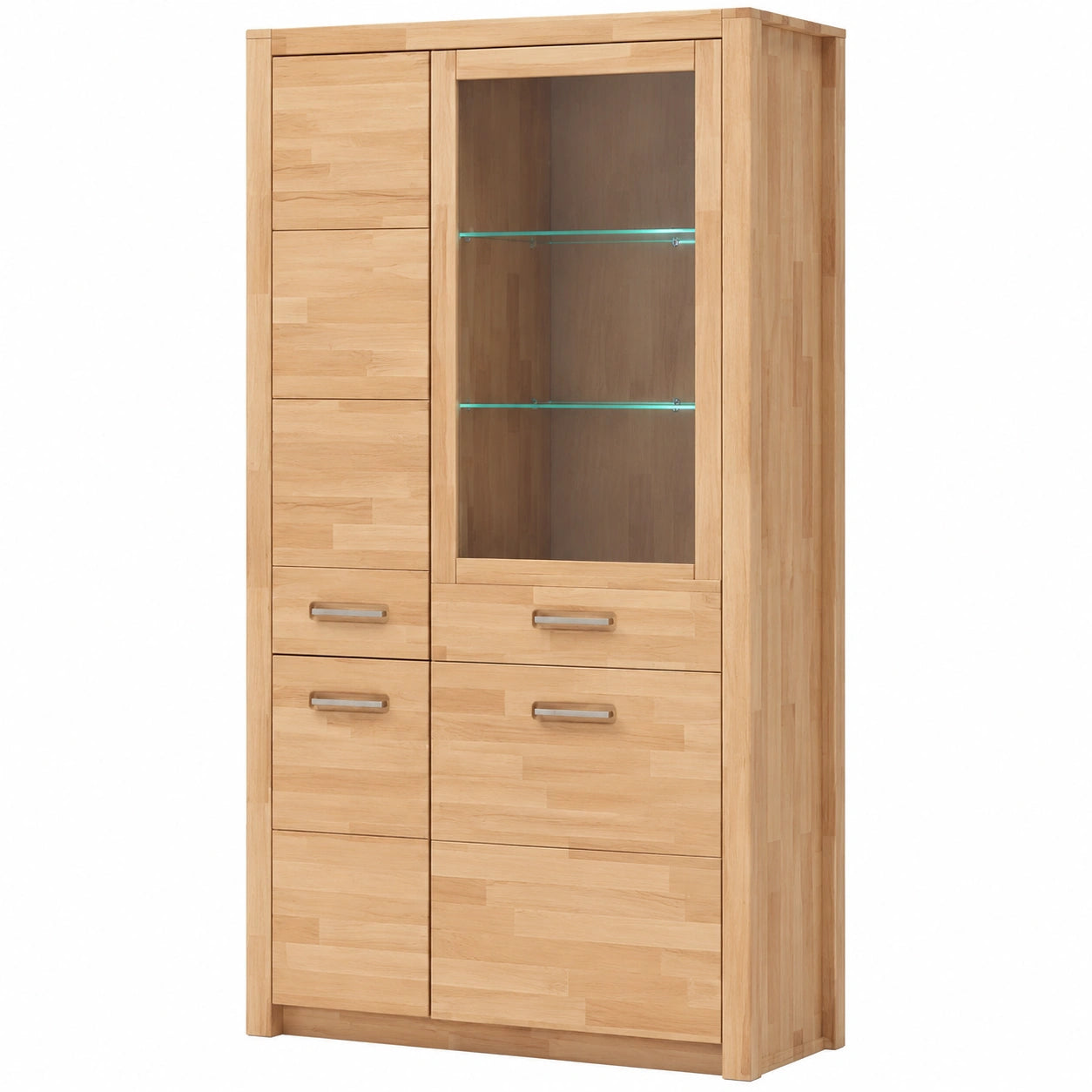 Moderne Vitrine mit LED-Beleuchtung aus Kernbuche Massivholz