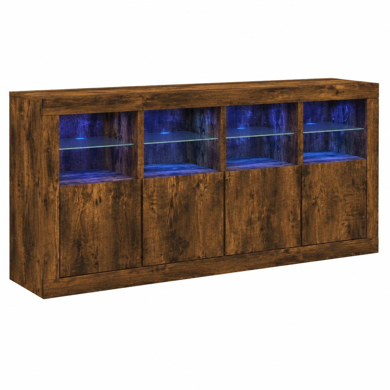 Moderner Sideboard mit LED-Beleuchtung in Räuchereiche, Viel Stauraum Kommode