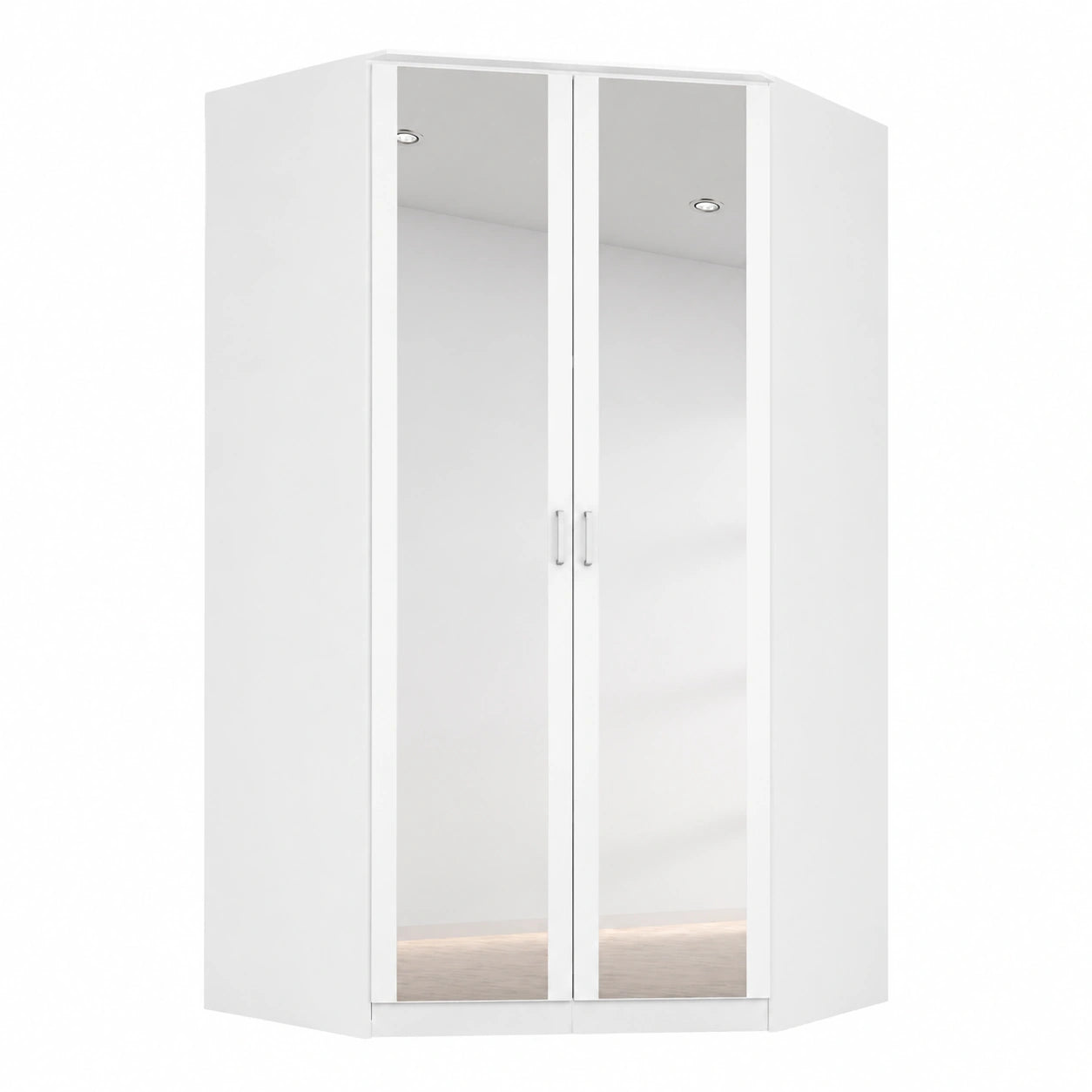 Rauch Bremen Eckkleiderschrank Weiß mit Spiegel und Zubehör, 2 Türen, 117x199x117 cm