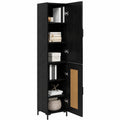 Moderner schwarzer Hochschrank in Eichenoptik, 180 cm, für Esszimmer