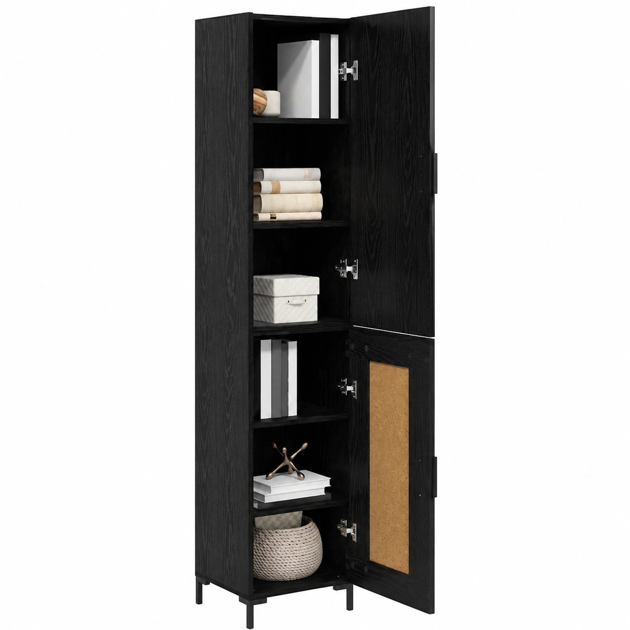 Moderner schwarzer Hochschrank in Eichenoptik, 180 cm, für Esszimmer