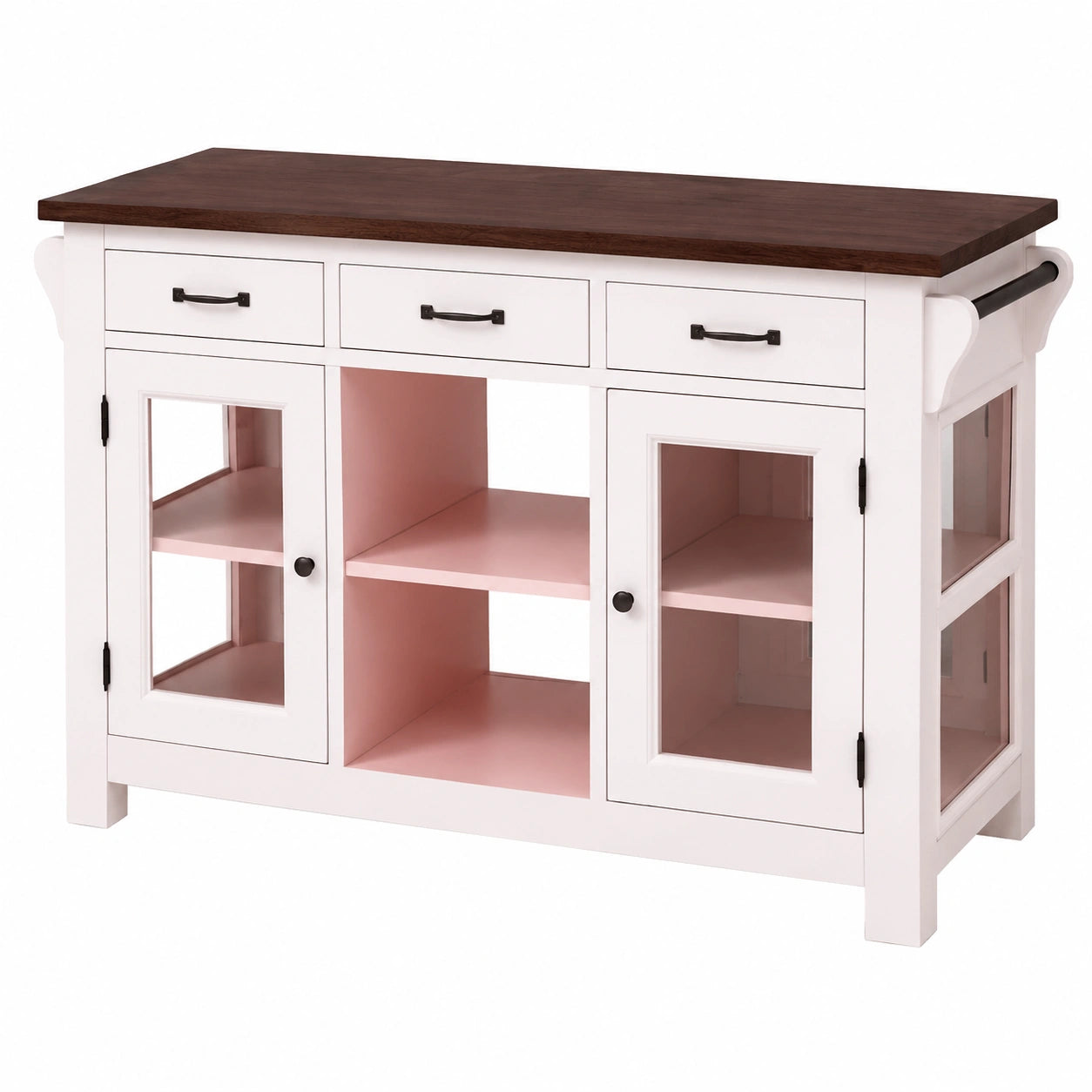 Casa Padrino Luxus Kücheninsel aus Massivholz im Landhausstil - Hellgrau/Rosa/Dunkelbraun - 135 x 65 x 90 cm