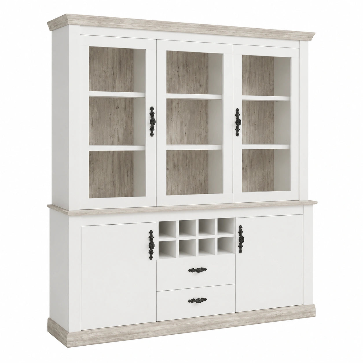 Eleganter Buffetschrank Kiruna mit LED-Beleuchtung, Pinienholz Weiß, 184x205x38-44 cm