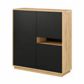 Eleganter Lomadox Highboard aus Taurus Eiche mit mattschwarzen Akzenten, 121x126x40 cm