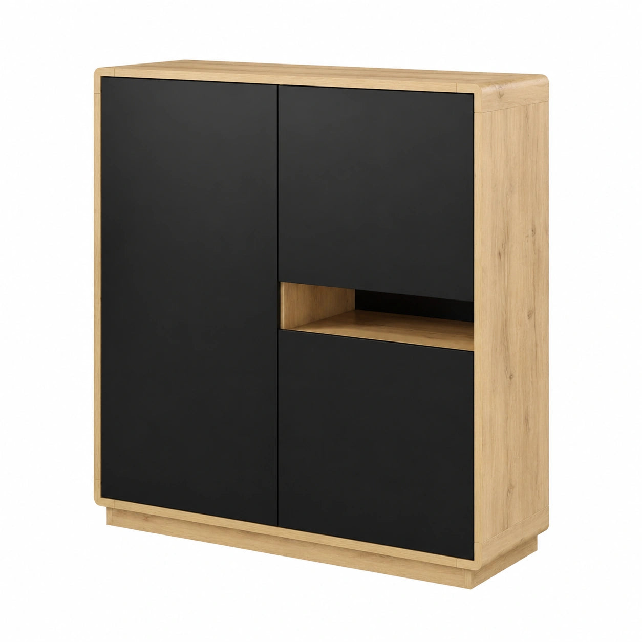 Eleganter Lomadox Highboard aus Taurus Eiche mit mattschwarzen Akzenten, 121x126x40 cm