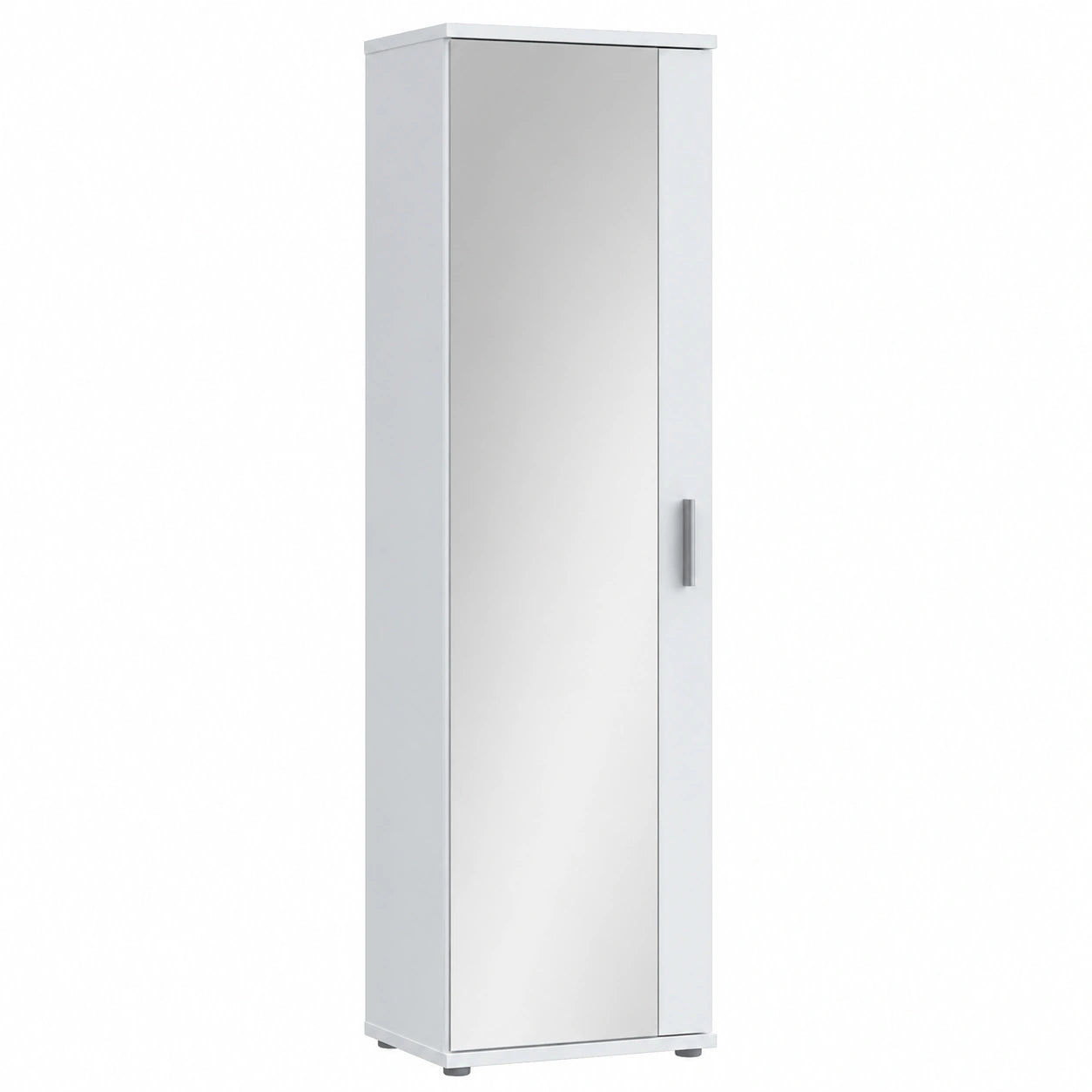 FORTE NET106 Einzeltüriger Schuhschrank mit Spiegel, Weiß, 50x180x35 cm