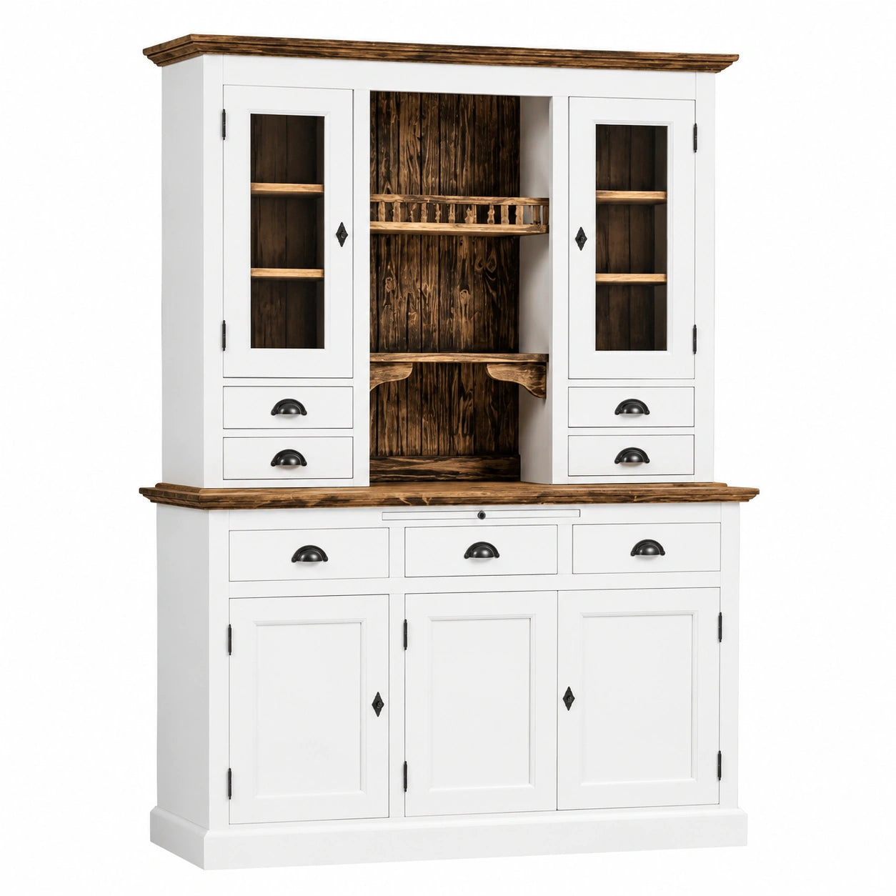 Casa Padrino Massivholz Esszimmerschrank im Landhausstil, Weiß/Braun, 137 x 50 x H. 197 cm - Stilvolle Küchenschranklösung