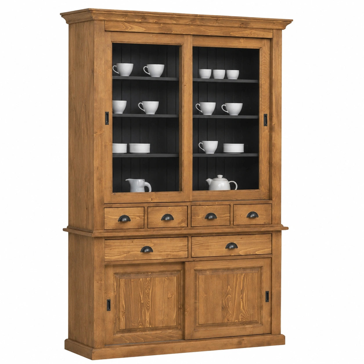 Rustikaler Esszimmerschrank aus Massivholz - Braun/Schwarz, 142 x 48 x 225 cm