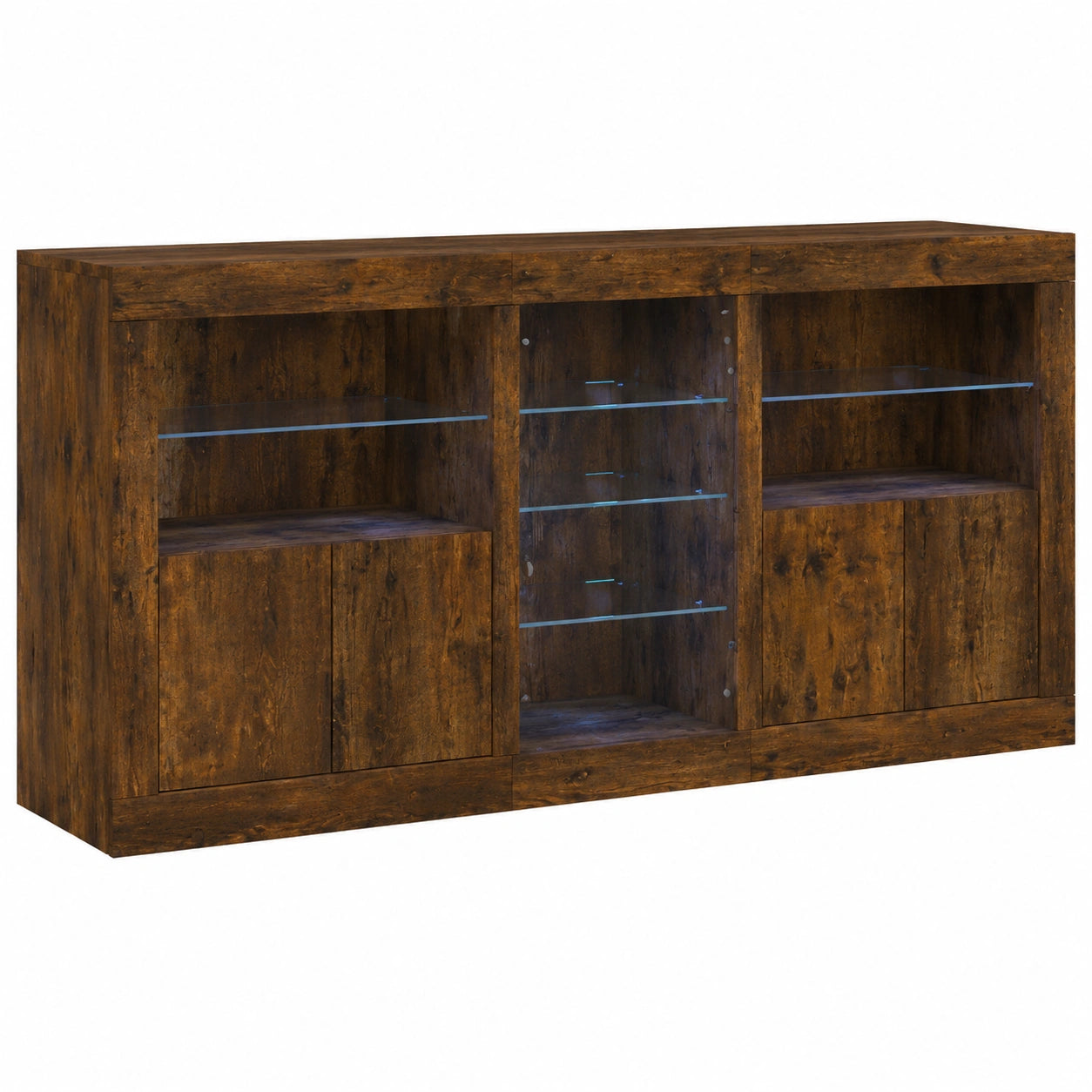 Moderner Sideboard mit LED-Beleuchtung, Vielseitige Kommode in Räuchereiche Optik