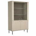 Lomadox Vitrinenschrank mit Glastüren, Kaschmir Matt, Rillendekor, Softclose, 92 x 151 x 40 cm