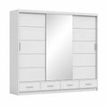 Moderner Schwebetürenschrank in Weiß mit Spiegel, 3 Türen und 4 Schubladen - 250 x 218 x 61 cm - Perfekt für Schlafzimmer oder Wohnzimmer