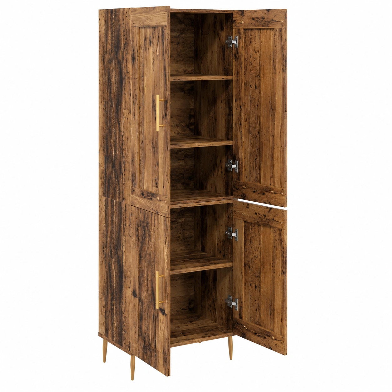 Eleganter Hochschrank aus Altholz, 70x35x180 cm, modernes Design mit goldenen Akzenten