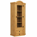 Eckschrank aus massivem Kiefernholz im Hacienda-Stil, 2 Schubladen, Naturfarben, 57x200x51 cm