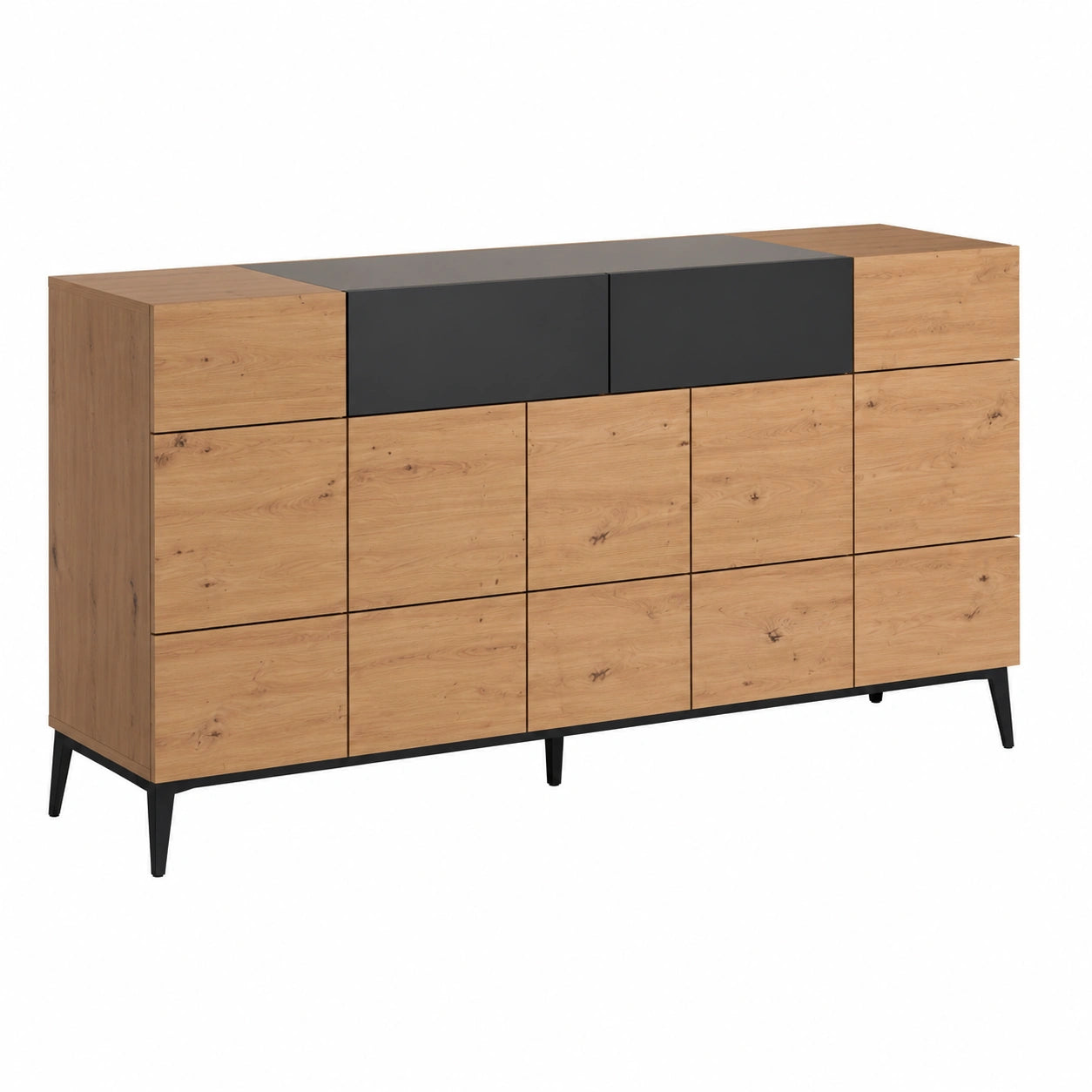 Moderner Eichensideboard mit schwarzem Finish, ideal für Wohnzimmer, Esszimmer und Flur, Liam 180 x 90 cm