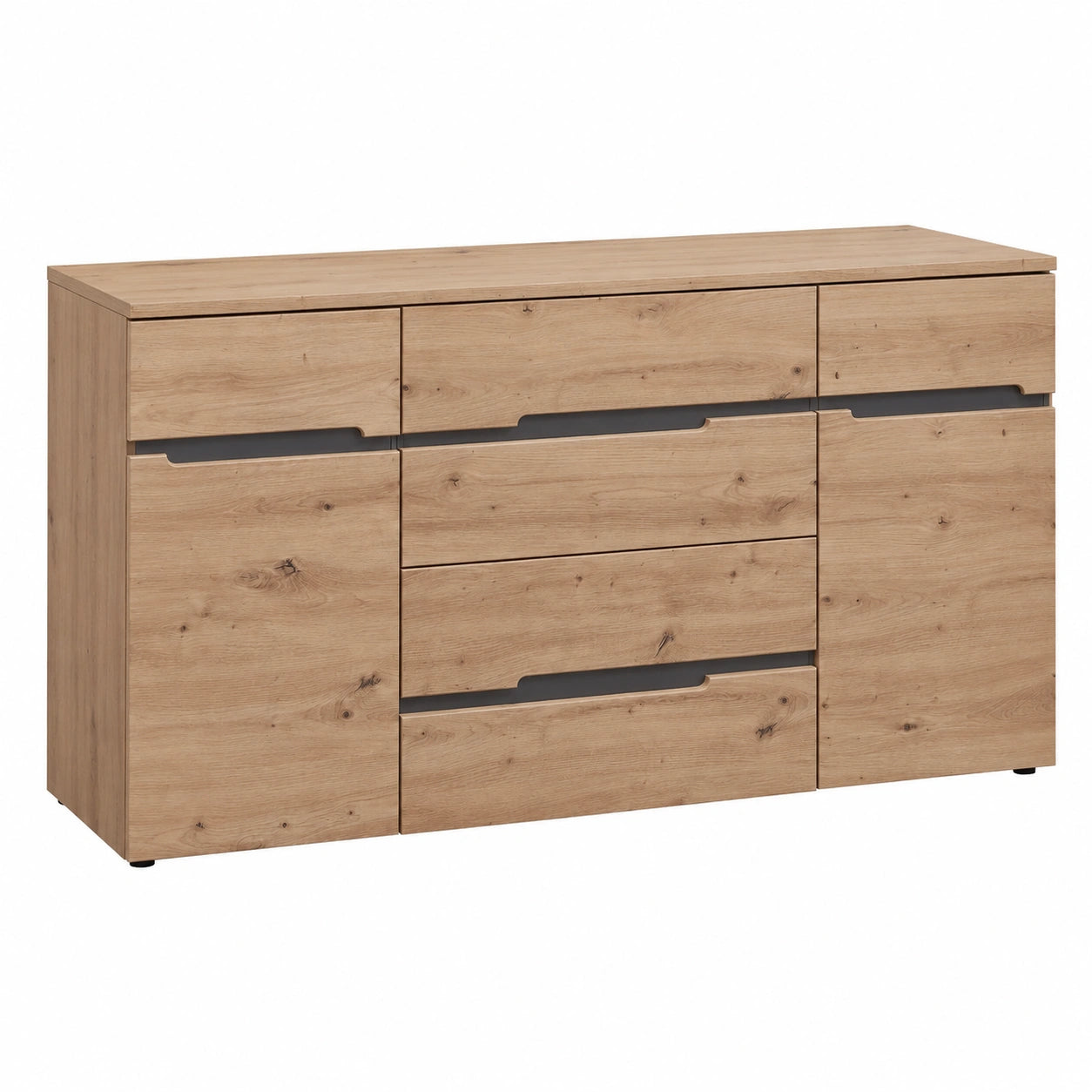 Stella Trading MEMPHIS Kommode in Artisan Eiche und Graphit mit Schubladen, Vielseitiger Stauraum, 165 x 82 x 44 cm