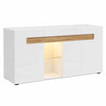 Elegantes Sideboard mit LED-Beleuchtung, grifflos, Hochglanz, 3-türig, für Wohnzimmer und Esszimmer, Stauraumwunder in Weiß, 140x40x70cm