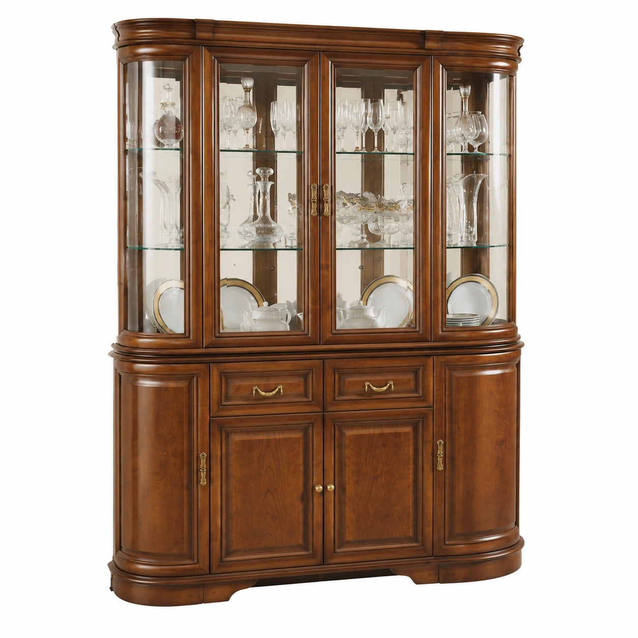 Exklusiver Massivholz-Vitrinenschrank Braun, 159,5 x 42 x 212,5 cm - Luxus Esszimmermöbel