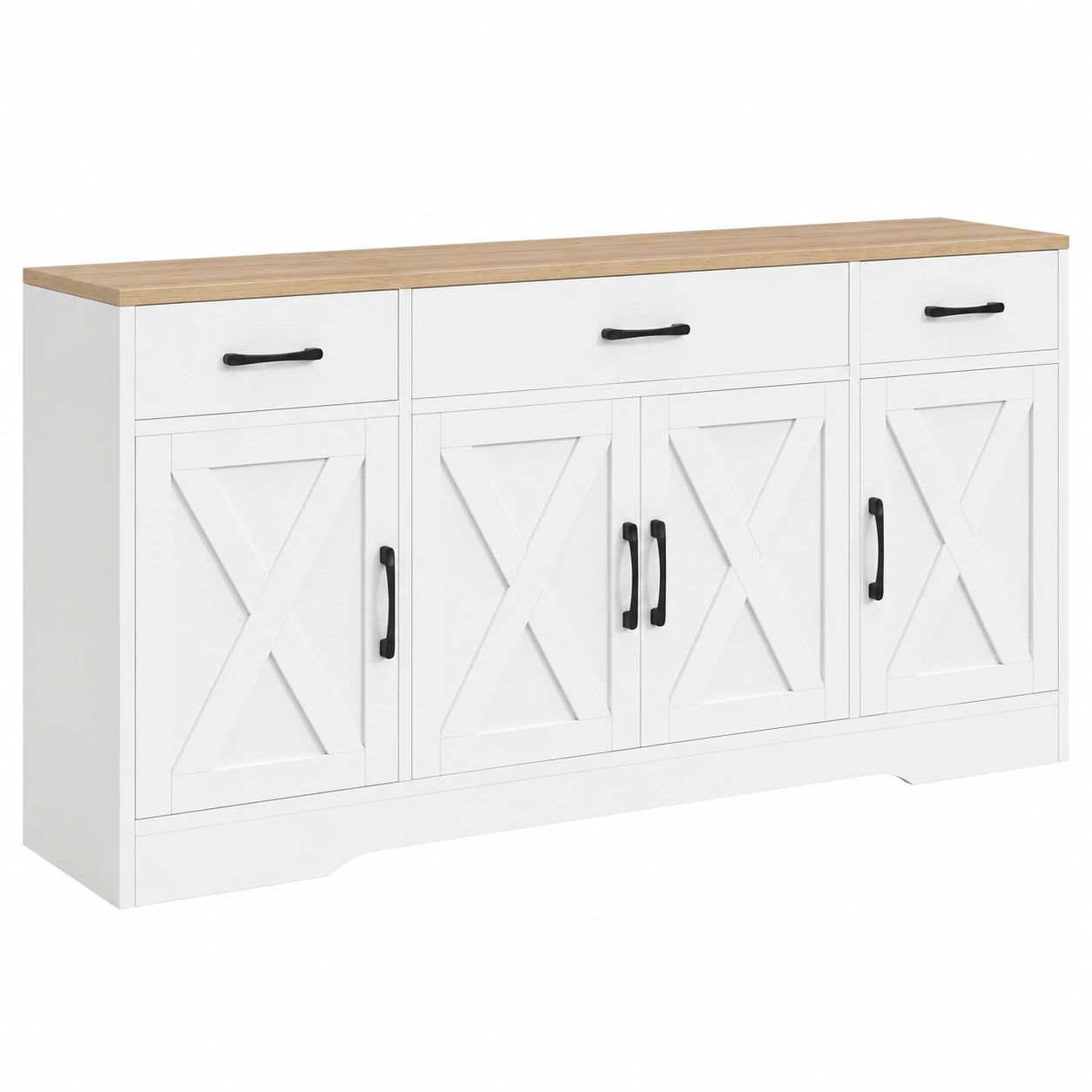 BTM Weißes Sideboard aus Holz, moderner Mehrzweckschrank für Wohnzimmer und Esszimmer, inkl. Dekoration
