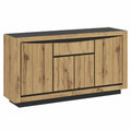 Große Anrichte 140cm mit 4 Türen und 1 Schublade, grifflose Schränke, vielseitiger Sideboard für Wohnzimmer in Holzoptik und Schwarz