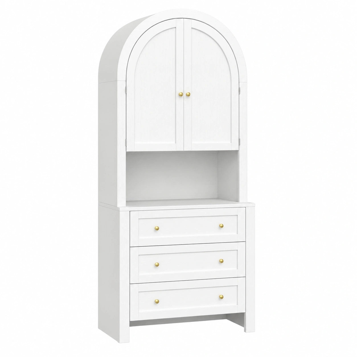 Merax 180cm Hochschrank mit Türen, Schubladen und offenen Fächern, Vitrinenschrank für Wohnzimmer, Büro und Küche, freistehender Küchenschrank in Weiß