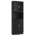 BonVache Eck-Hochschrank mit Glastüren, Vielseitiges Aufbewahrungsmöbel für Esszimmer, Wohnzimmer und Büro, Wellenmuster, MDF, 165x56x41,5 cm, Schwarz
