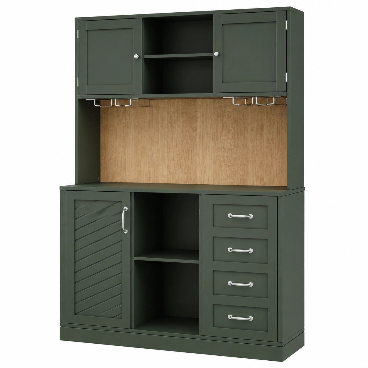 Moderner Merax Küchenschrank 188cm mit LED-Beleuchtung, Stauraum, Weinglas- und Snackregal, Grün